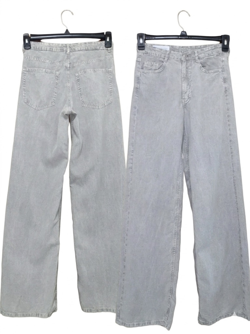 Zara High-Rise Wide-Leg Linen Blend Pants - Grey